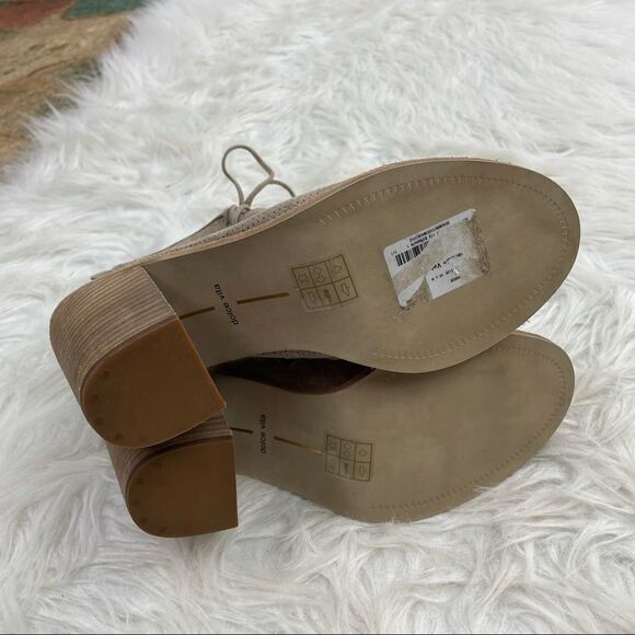 Dolce Vita Lira Lace-Up Laser Cut Peep Toe Suede Leather Ankle Booties - Picture 9 of 11